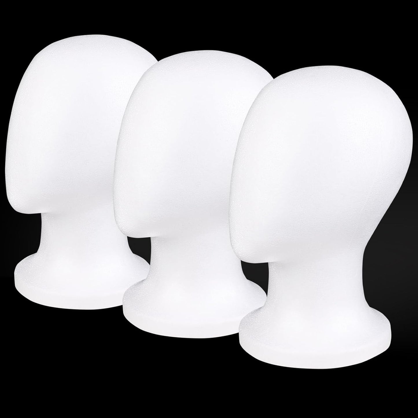 AceOrbit 3 Pieces Faceless Foam Mannequin Heads front view for wig display