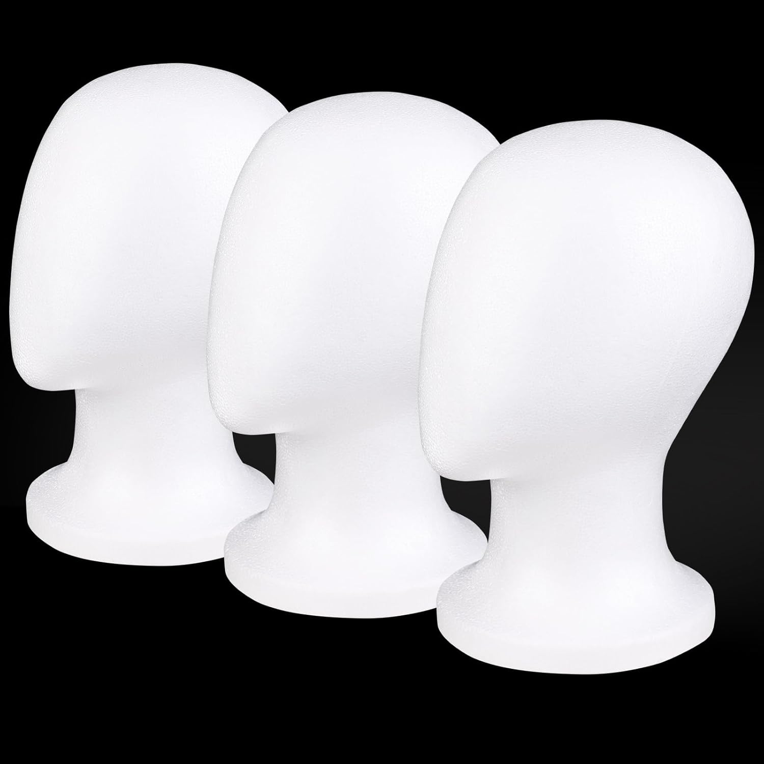 AceOrbit 3 Pieces Faceless Foam Mannequin Heads front view for wig display