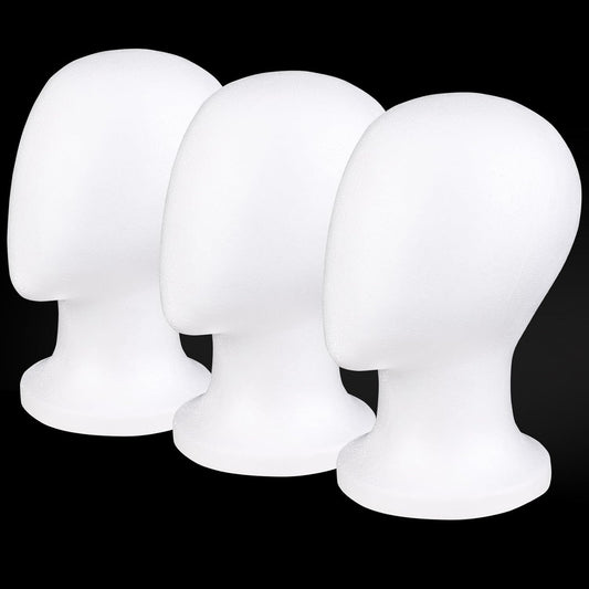 AceOrbit 3 Pieces Faceless Foam Mannequin Heads front view for wig display