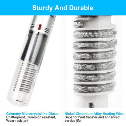 Side profile of DaToo 50W aquarium heater with suction cups