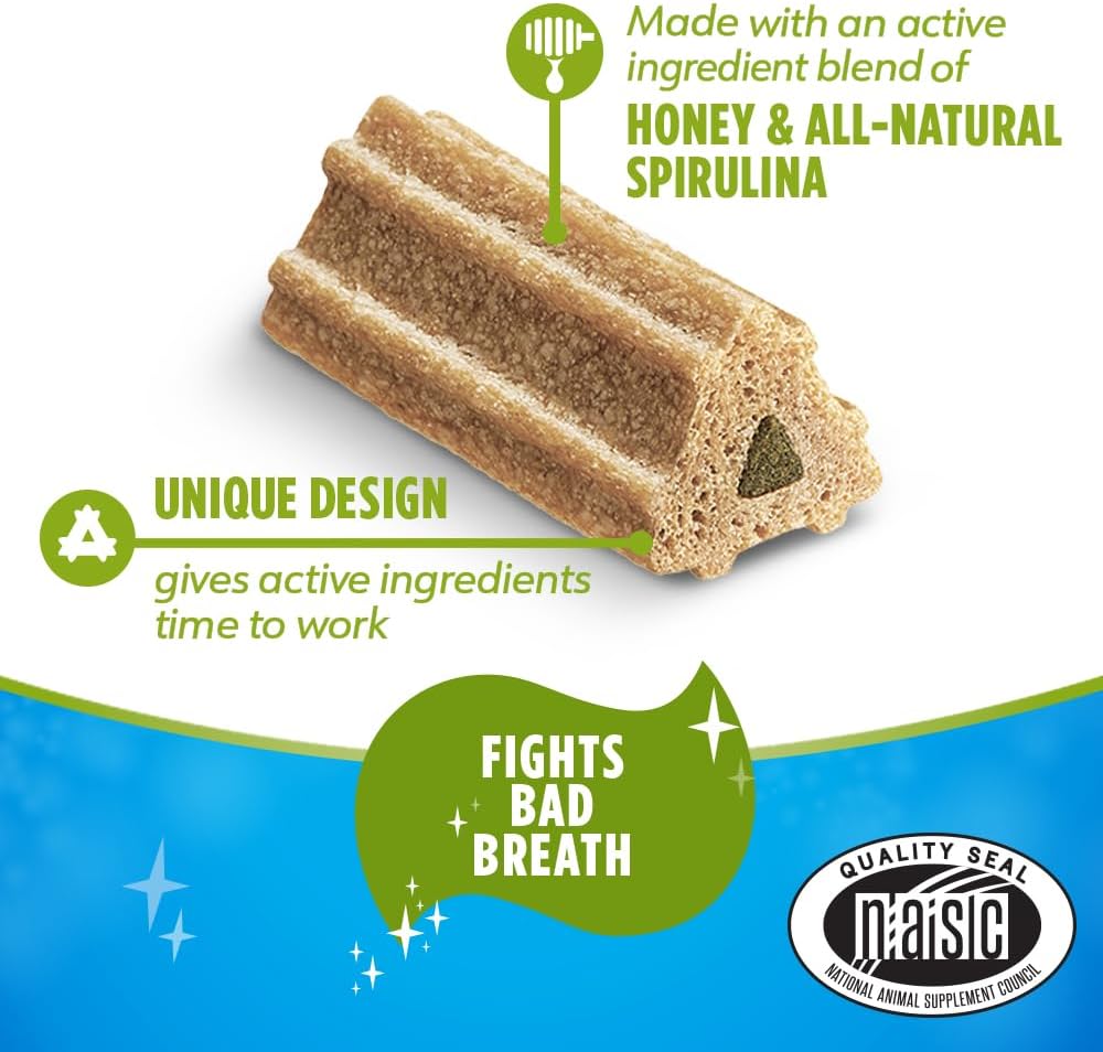 Back label of Purina DentaLife ActivFresh pouch displaying ingredient details and feeding instructions.