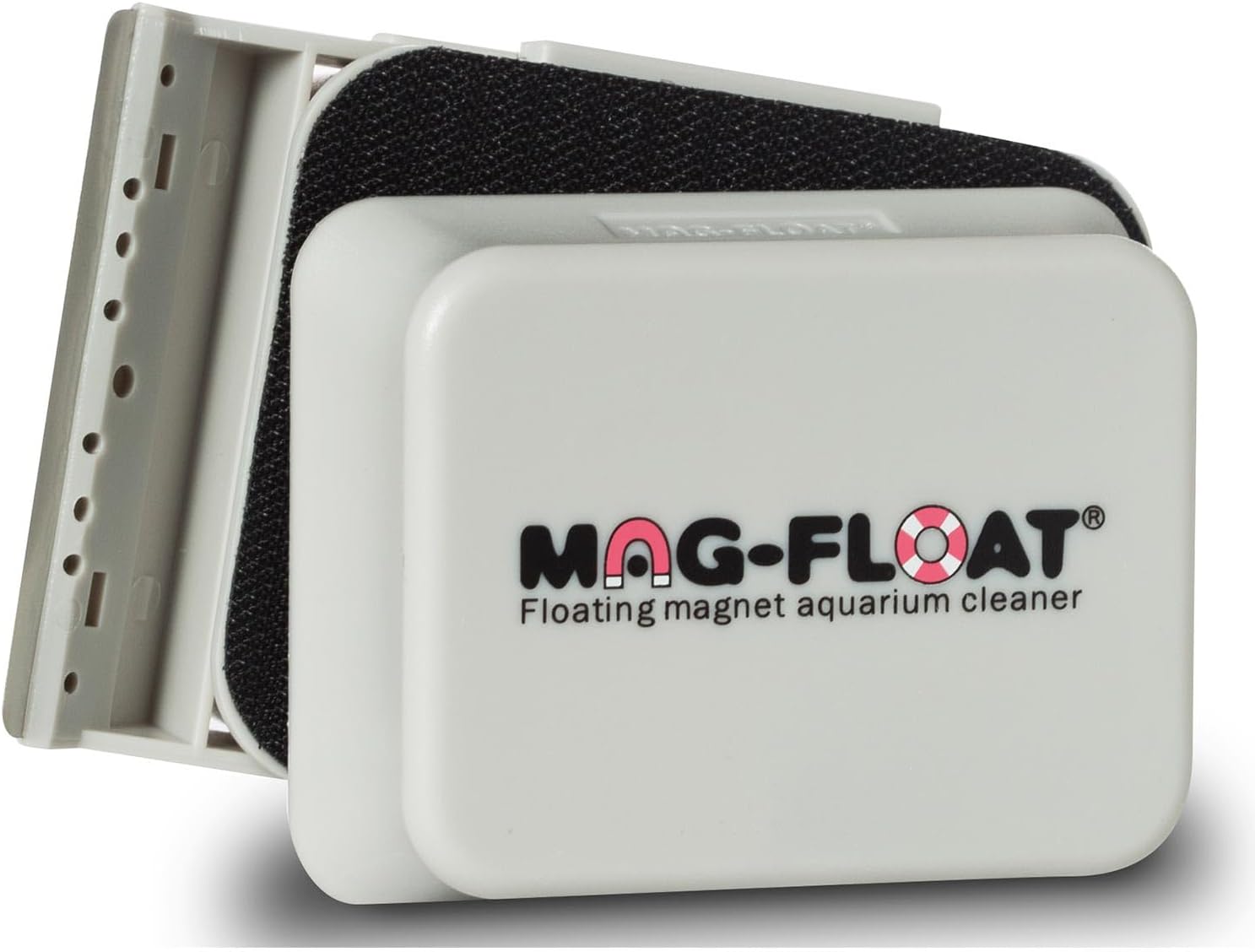 Mag-Float magnetic fish tank scrubber brush with attached scraper blade accessory