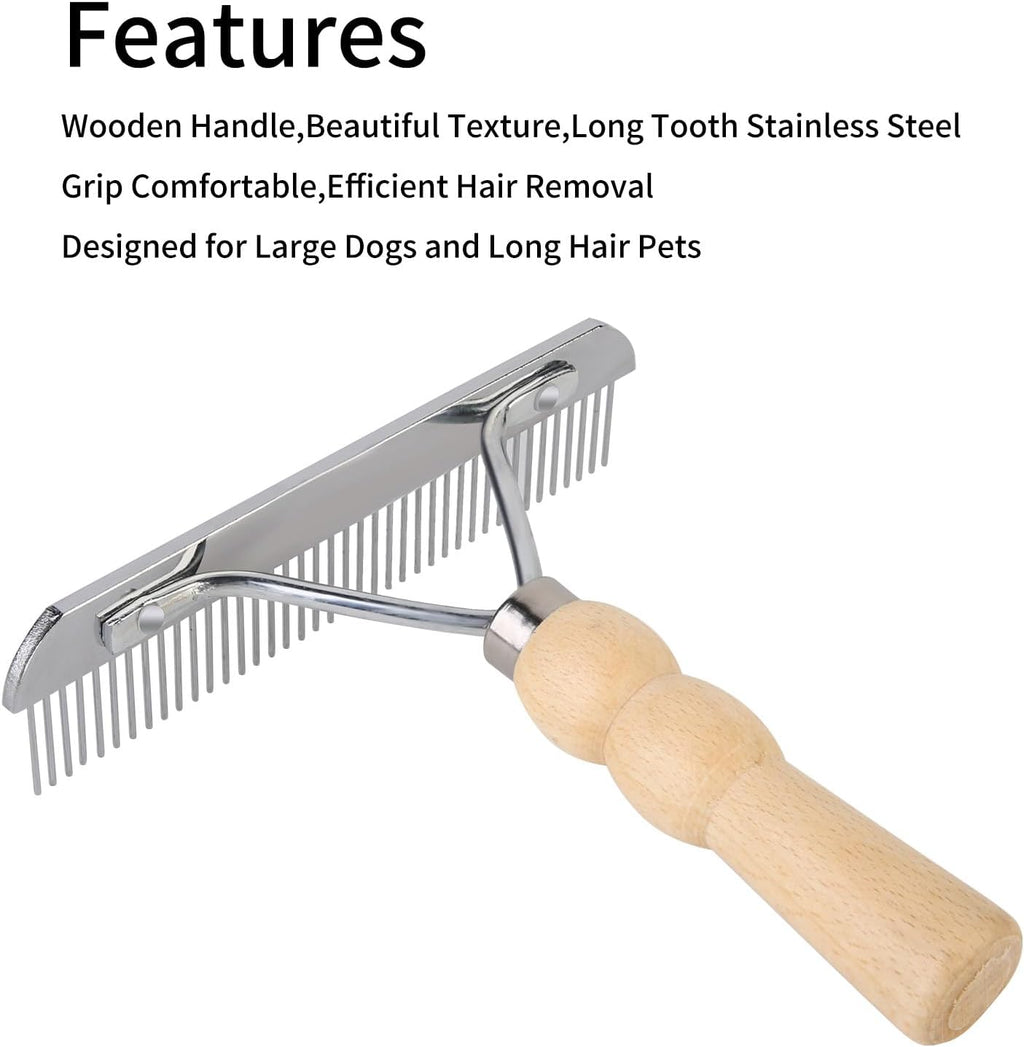 Undercoat Grooming Rake with Anti-Slip Wooden Handle, Steel Comb for Medium & Large Pets - Image 6