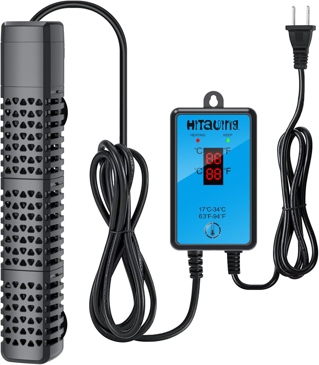 HiTauing aquarium heater package contents including heavy duty suction cups