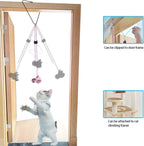 Nine colorful feather and plush worm teaser attachments with mini bells for sensory stimulation.