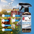 PetSilver poultry spray bottle showing dual nozzle features