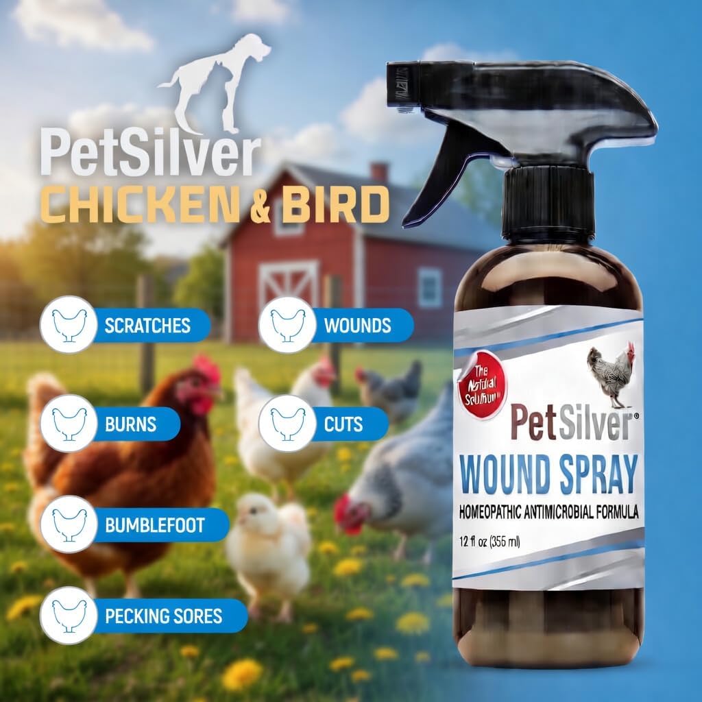 PetSilver poultry spray bottle showing dual nozzle features