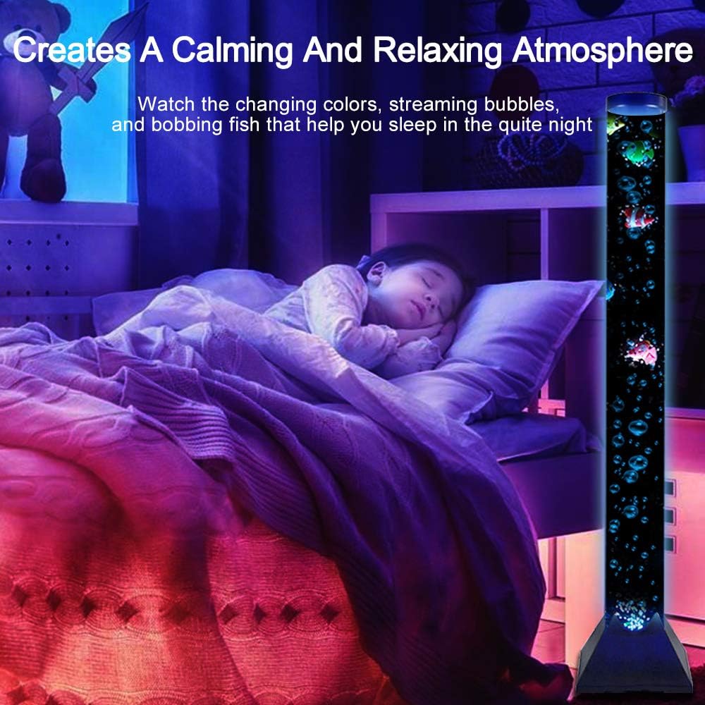 Asifu tall aquarium floor lamp illuminated with color changing lights