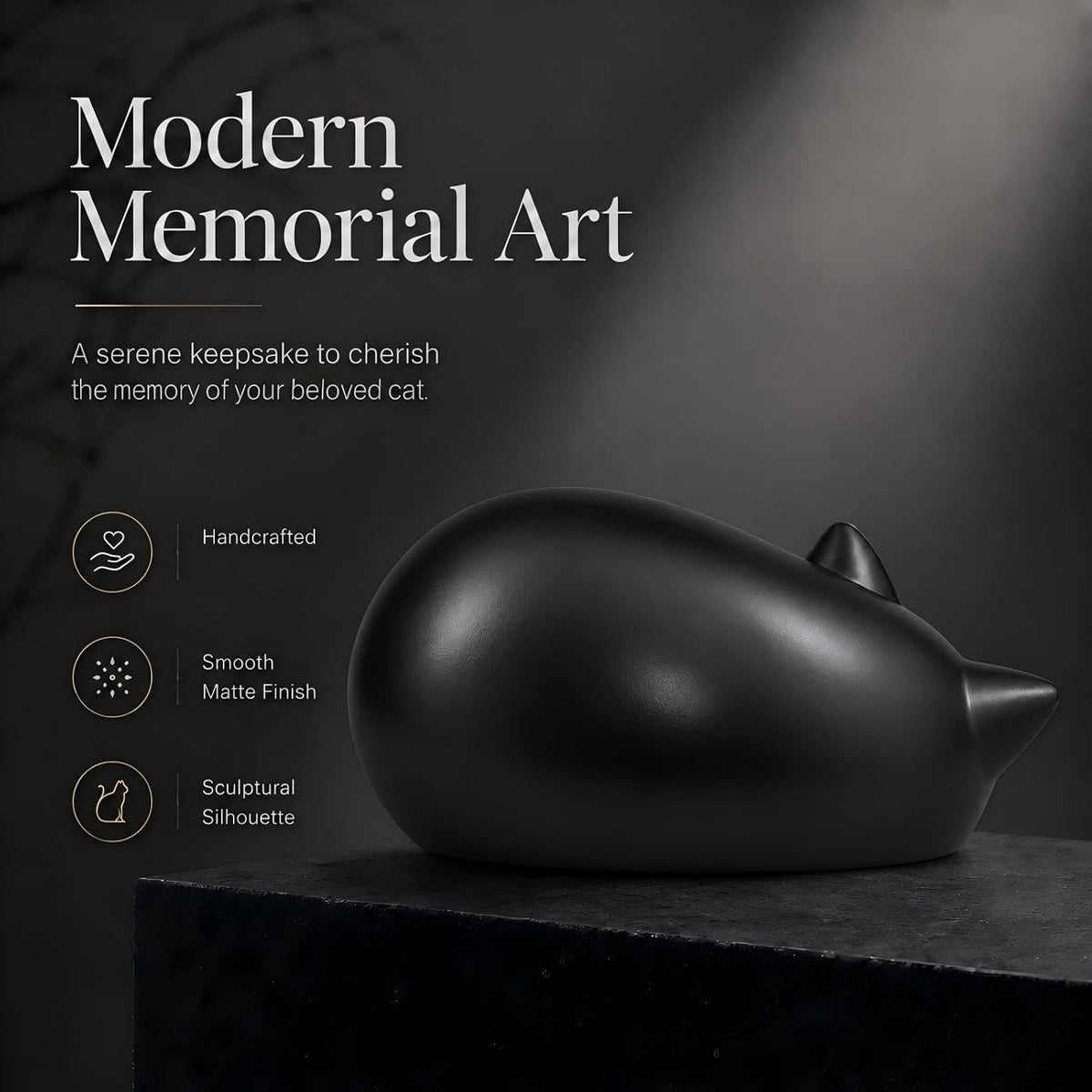 Sleeping Cat Pet Memorial Urn, Black Ceramic Keepsake for Cat Ashes - Image 5