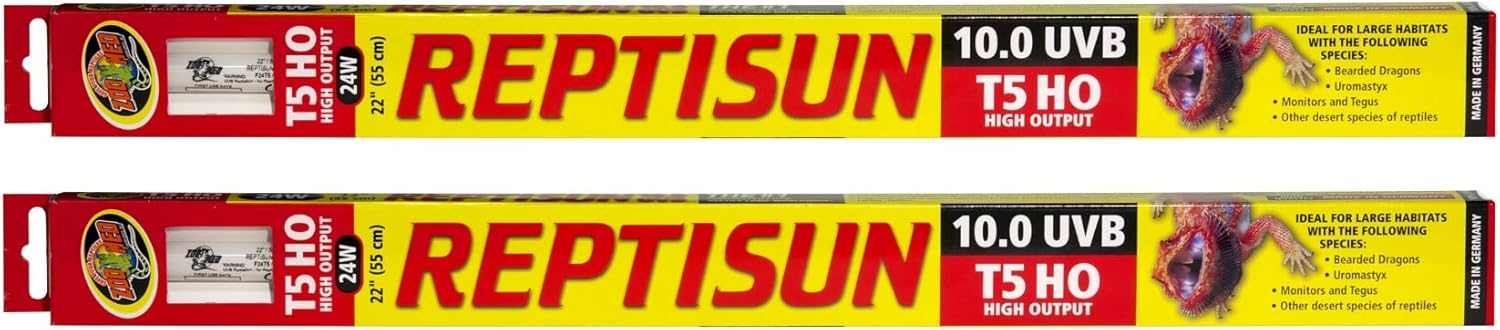 Zoo Med T5 HO ReptiSun 10.0 UVB Lamps front view authentic imported reptile habitat lighting twin pack