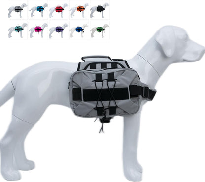 Lovelonglong large dog backpack gray medium front view on outdoor trail
