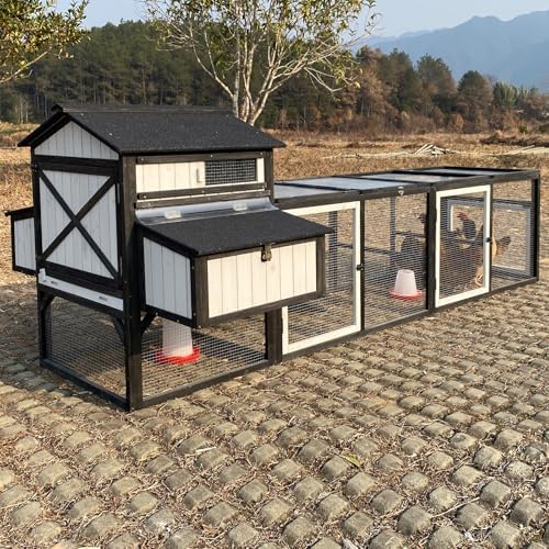 PetsCosset 116" L Large Chicken Coop and Run, Hen House with 4 Nesting Box Boxes, Rabbit Hutch Poultry Bunny Cage for 4-6 Chickens with 4 Perches, Removable Tray and Ramp and UV-Resistant Roof Panel - Image 2