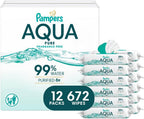 Pampers Baby Wipes Aqua Pure, 99% water-based wipes, Hypoallergenic and Unscented Baby Wipes, 672 Wipes Total (12 Flip-Top Packs) - Image 1