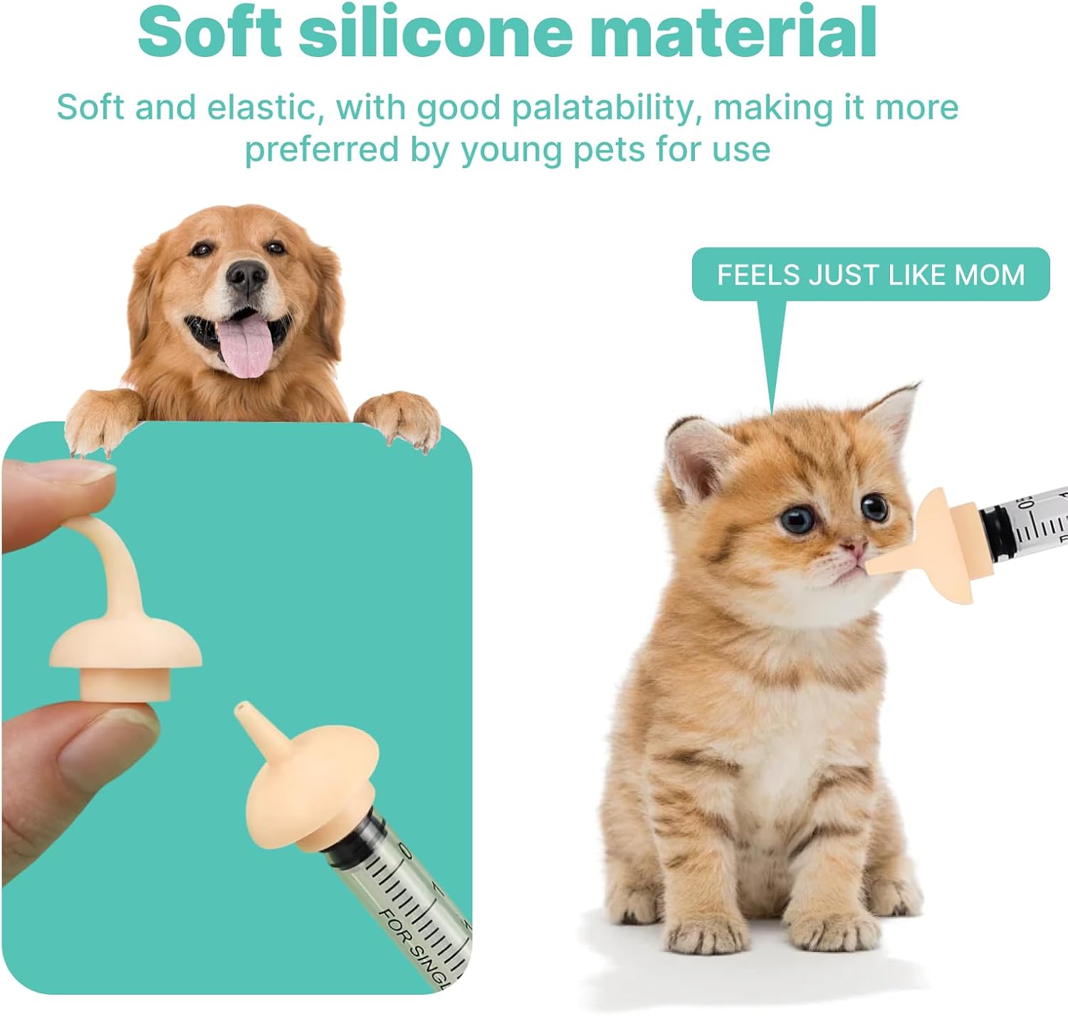 Overhead lifestyle shot of the five piece ZingFsh kitten and puppy syringe feeding kit on a sterile background