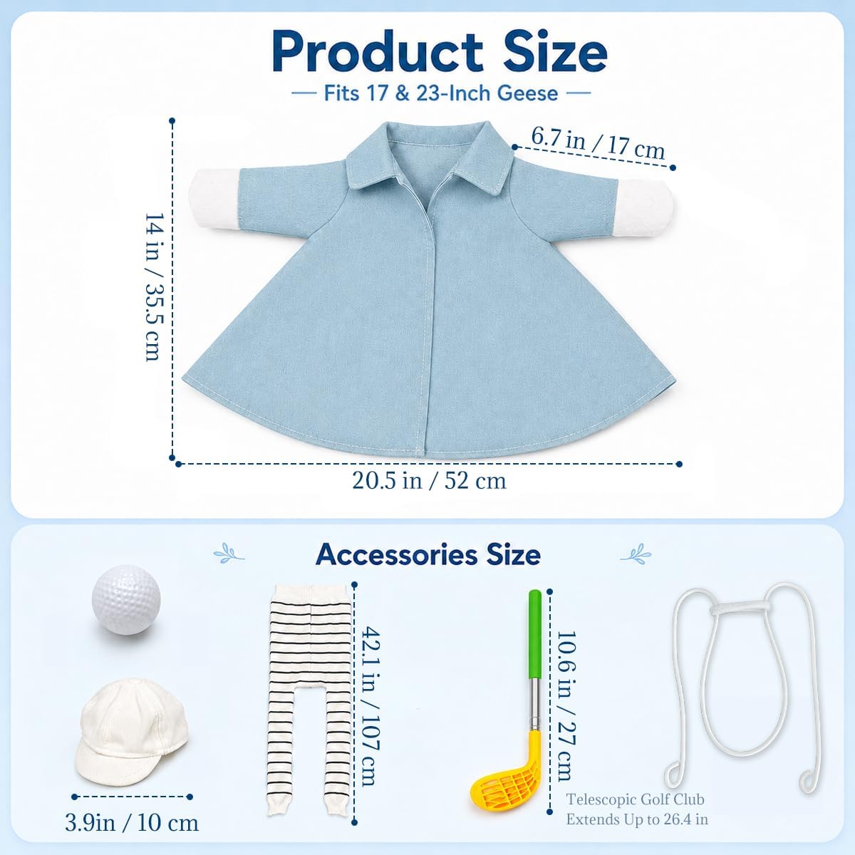 DISGIVO lawn goose clothes set showing close up details of the long striped DIY scarf and white hat accessory.