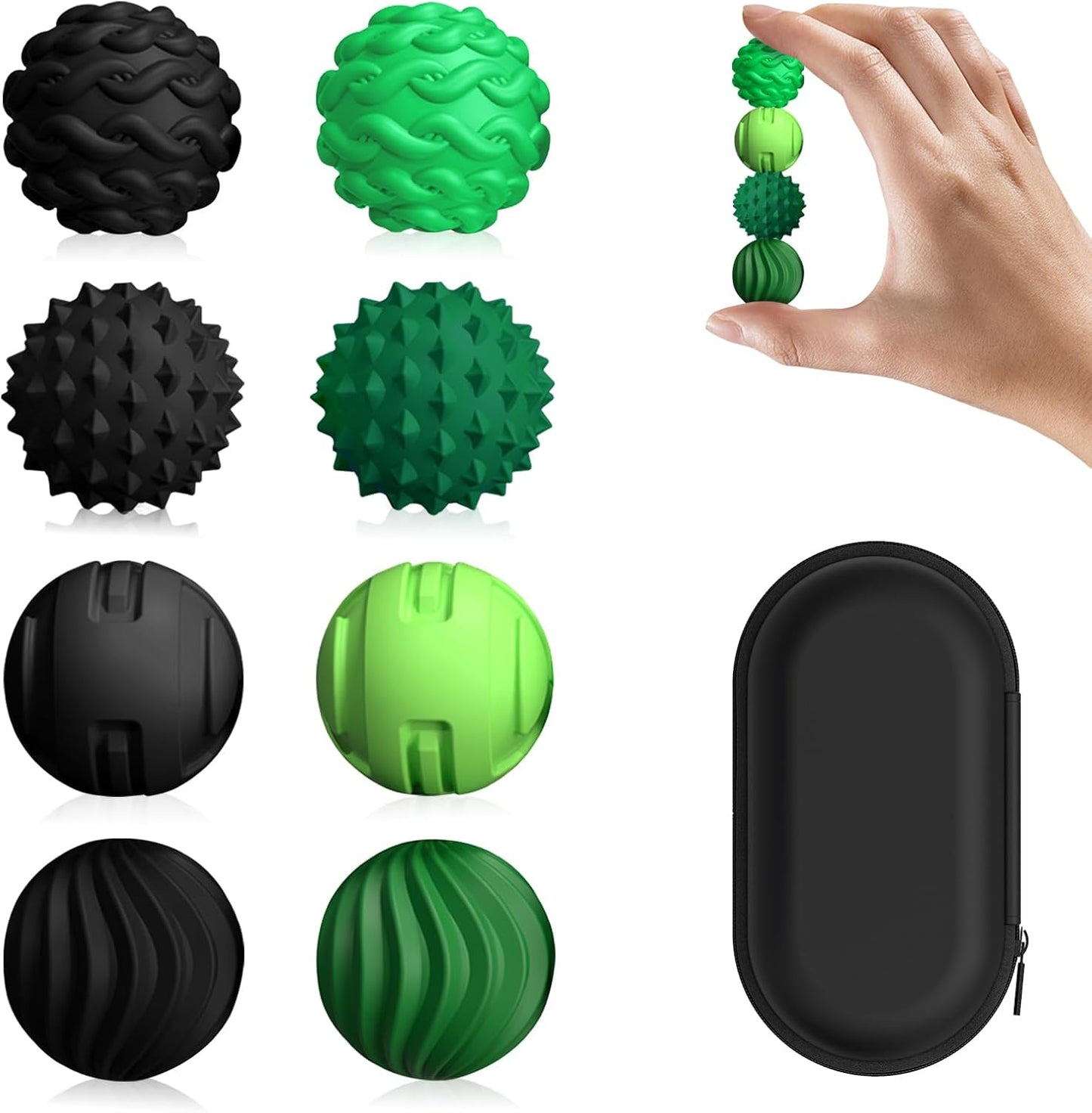 8-Pack Silicone Magnetic Sensory Fidget Balls, Stress Relief Toys for Adults and Teens(14+), Suitable for Autism ADHD Anxiety, Office Desk Fun Tactile Toy(Black&Green) - Image 1