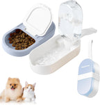 Heyisme 2 in 1 dog water bottle blue front view showing food container
