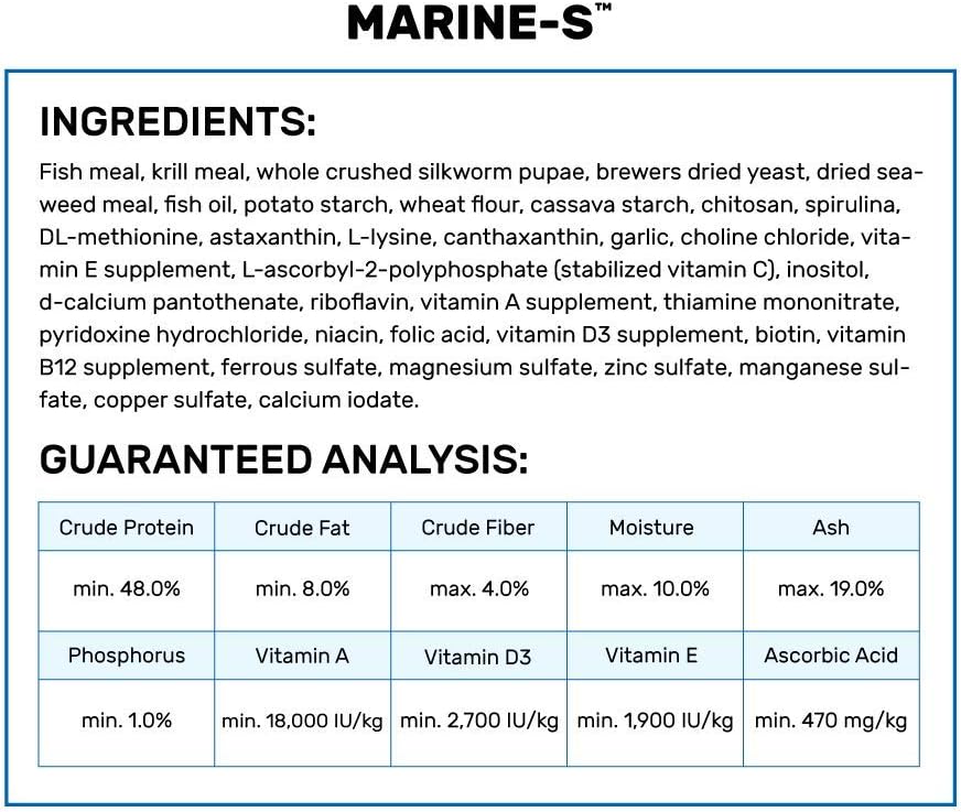Hikari 50 grams fish food bag back label details