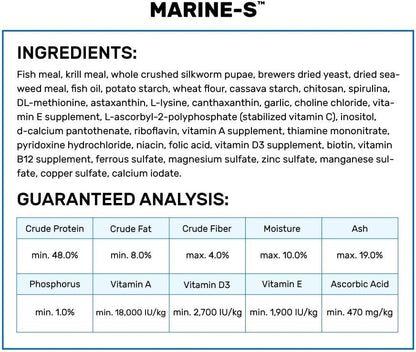 Back view of Hikari Marine S packaging with ingredient details