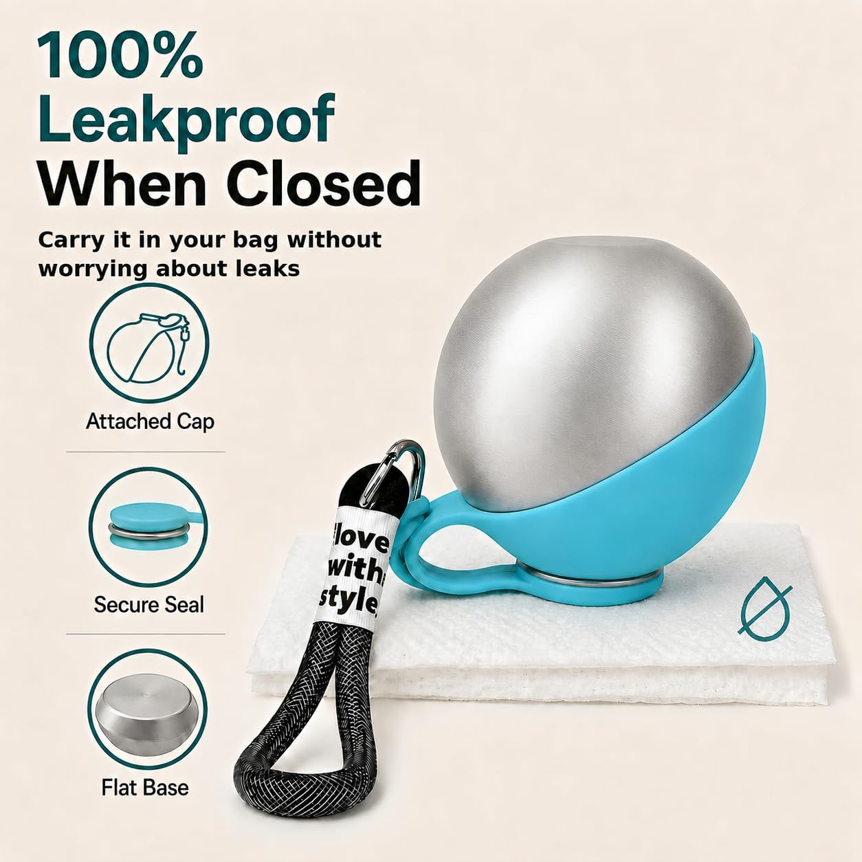 Premium stainless steel small dog walking bottle with flip out cup