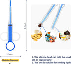 Blue oral pet pill shooter tool with flexible silicone tips for solid medication