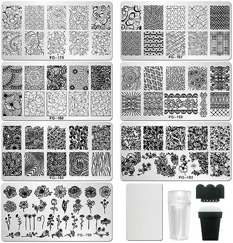 AddFavor Nail Stamper Kit 7 piece set with plates and tools