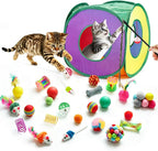 Retro Shaw 33 pack cat toys set front view featuring collapsible rainbow play tunnel and interactive accessories.
