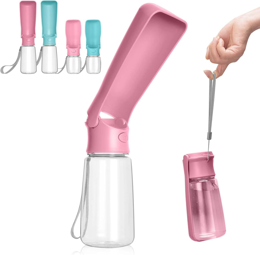 AIKIDS pink foldable dog water bottle being packed into a travel bag.
