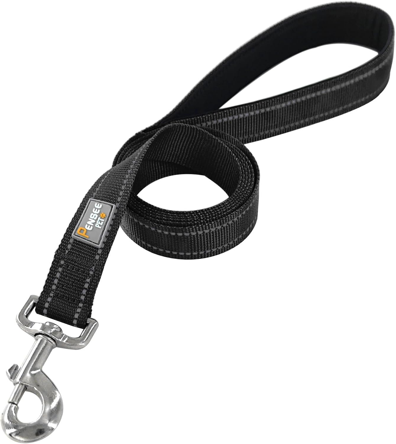 Penseepet six feet black dog leash with nickel plated metal clasp