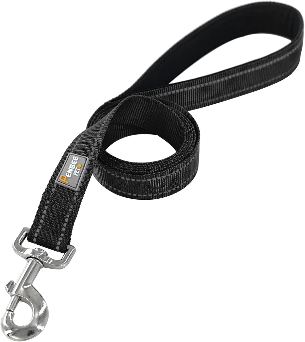 Penseepet six feet black dog leash with nickel plated metal clasp