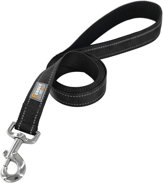 Penseepet six feet black dog leash with nickel plated metal clasp