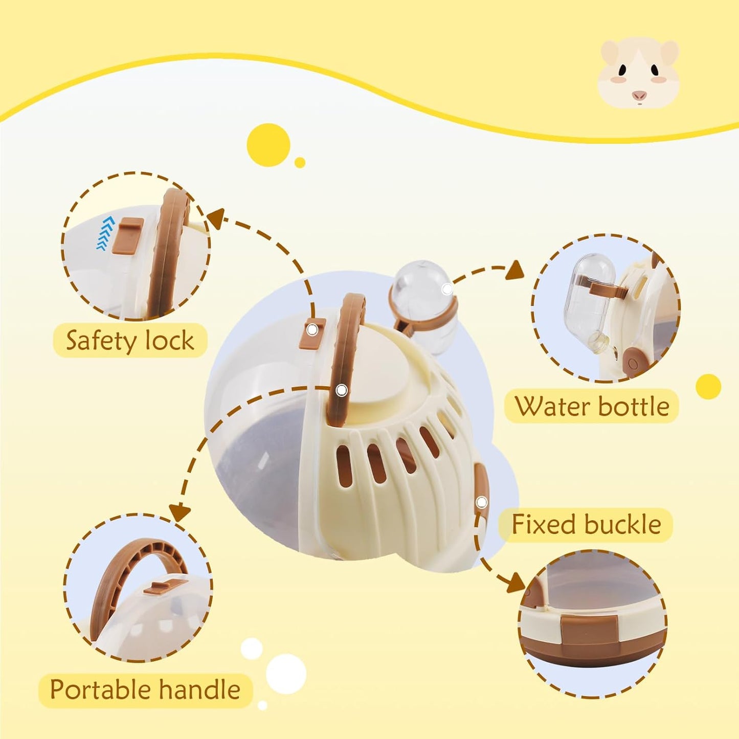 Hamster Carrier Cage PortableCages Small Animals Carry Travel Case with Water Bottle Plastic BreathableGuinea Pig Outgoing Cage for Dwarf Hamster Ferret Chinchillas Hedgehog (Brown) - Image 3