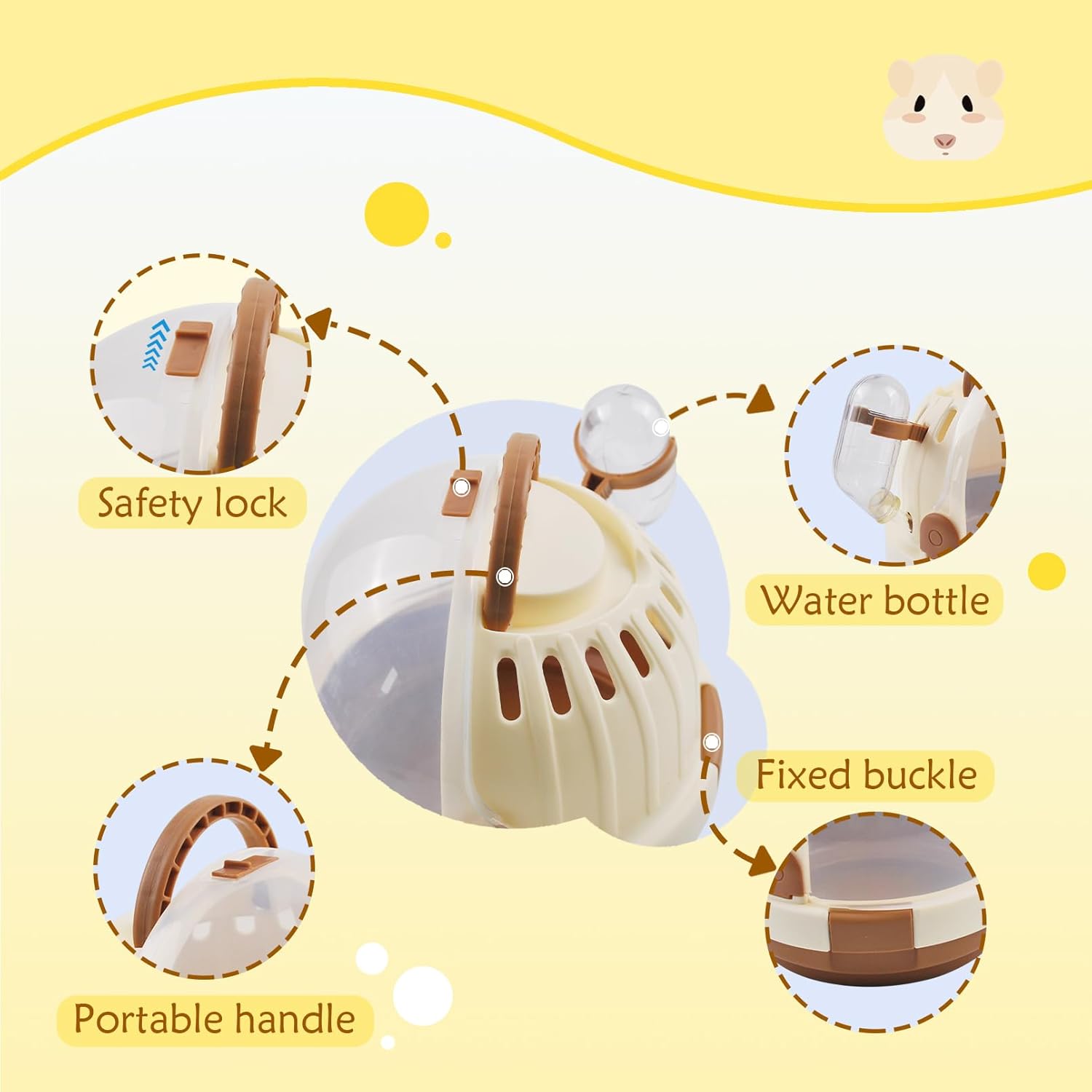 Hamster Carrier Cage PortableCages Small Animals Carry Travel Case with Water Bottle Plastic BreathableGuinea Pig Outgoing Cage for Dwarf Hamster Ferret Chinchillas Hedgehog (Brown) - Image 3