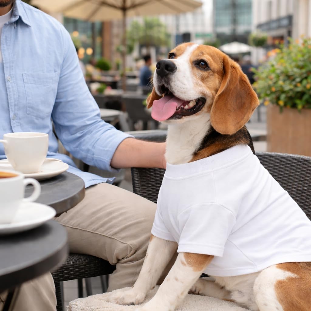 Small dog wearing breathable white cotton pet shirt