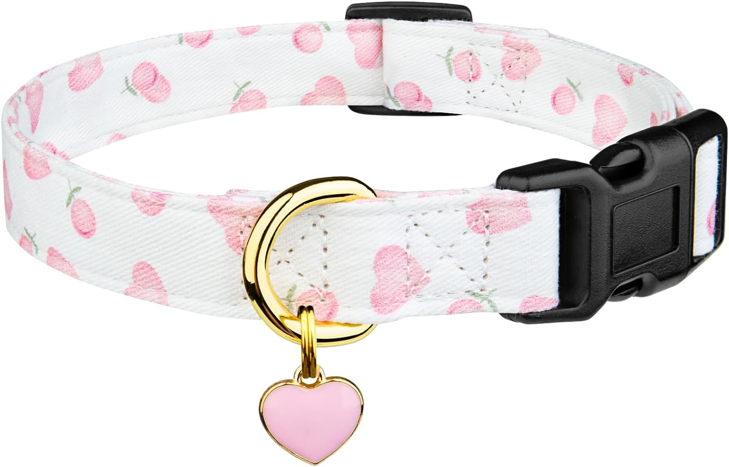 Fyeqyaou cotton handmade dog collar with pink heart pattern front view