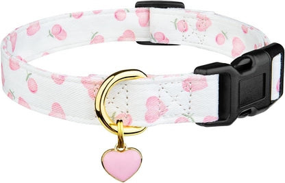 Fyeqyaou cotton handmade dog collar with pink heart pattern front view