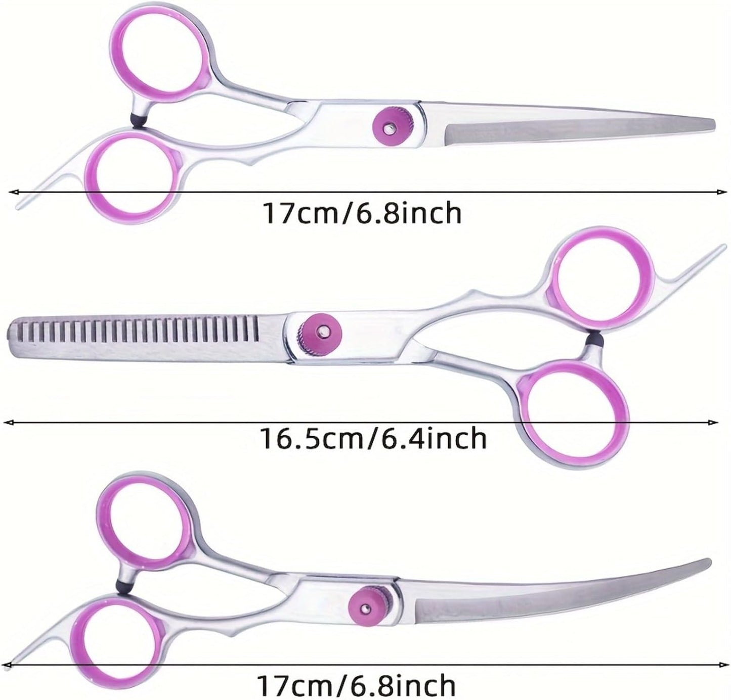 PAWCHIE curved pet scissors showing rounded safety tips for precise face and paw trimming.