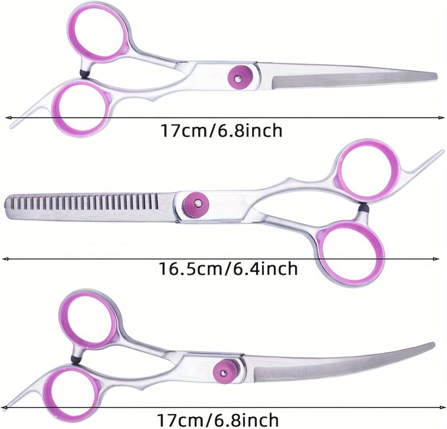 PAWCHIE curved pet scissors showing rounded safety tips for precise face and paw trimming.