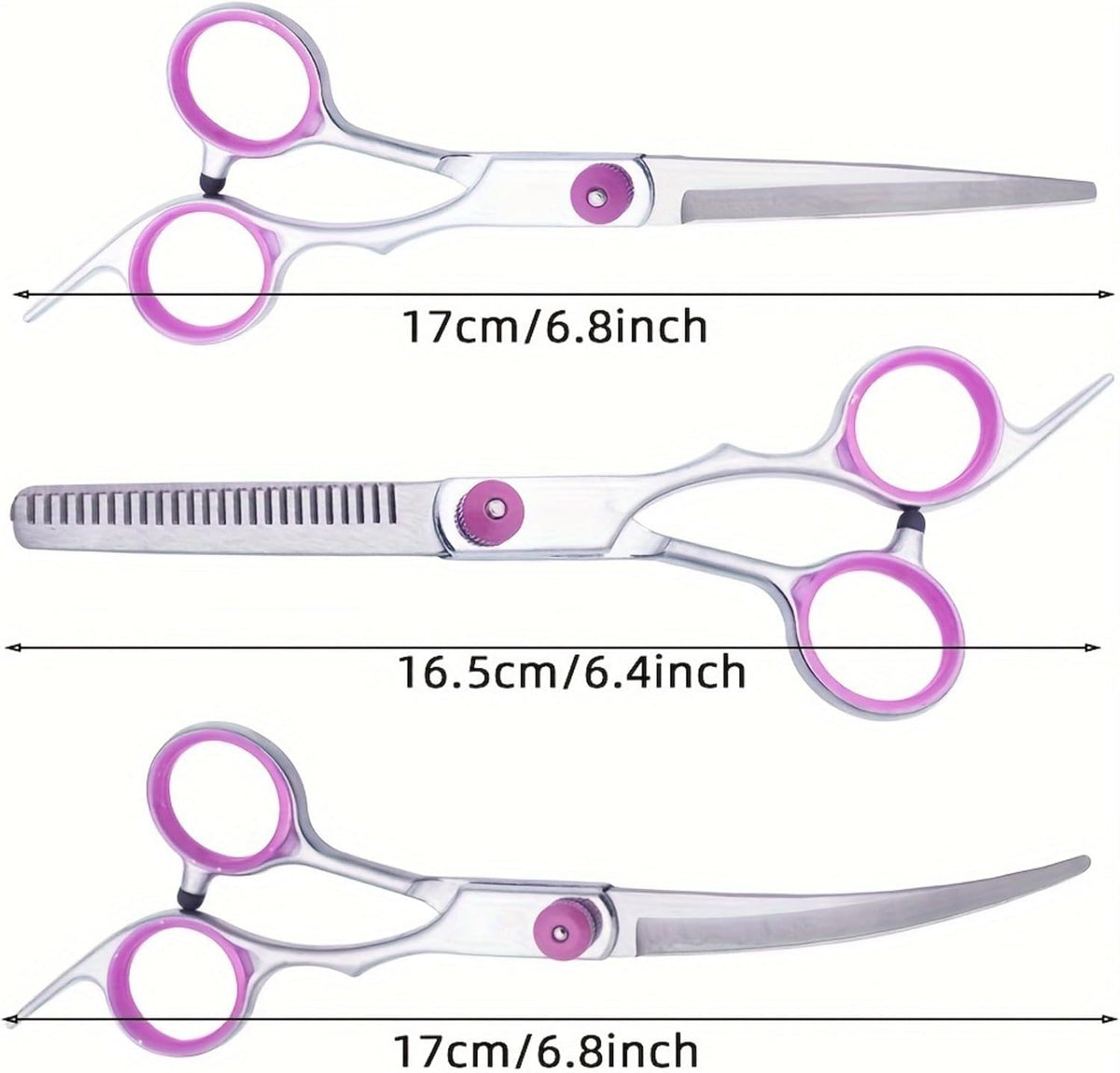 PAWCHIE curved pet scissors showing rounded safety tips for precise face and paw trimming.