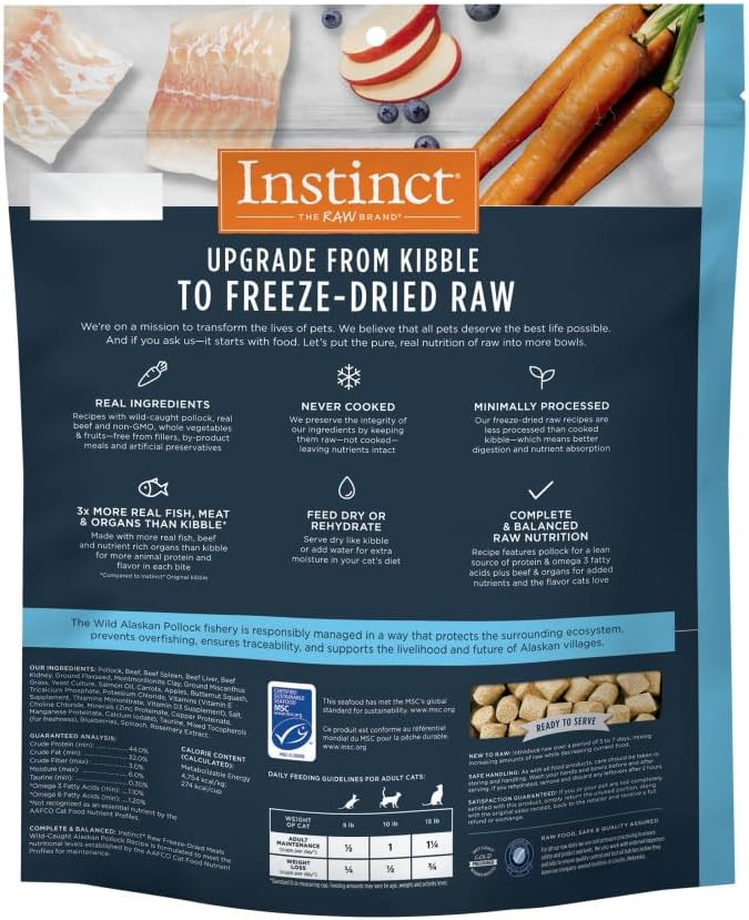 Instinct freeze dried wild caught pollock cat food twenty four ounce packaging back details