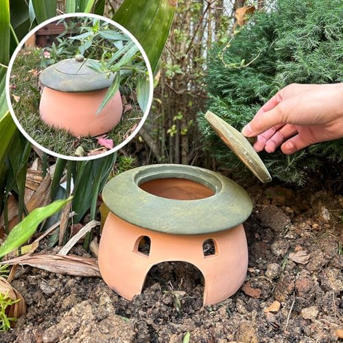 Frog and Toad House 8 x 6Inch Toad House for Outside Garden Reptile Cave Red Pottery Ceramics Small Reptile Cave Hide Reptile Hides and Caves Snake Toad Frog Turtle House Green with Lid - Image 5