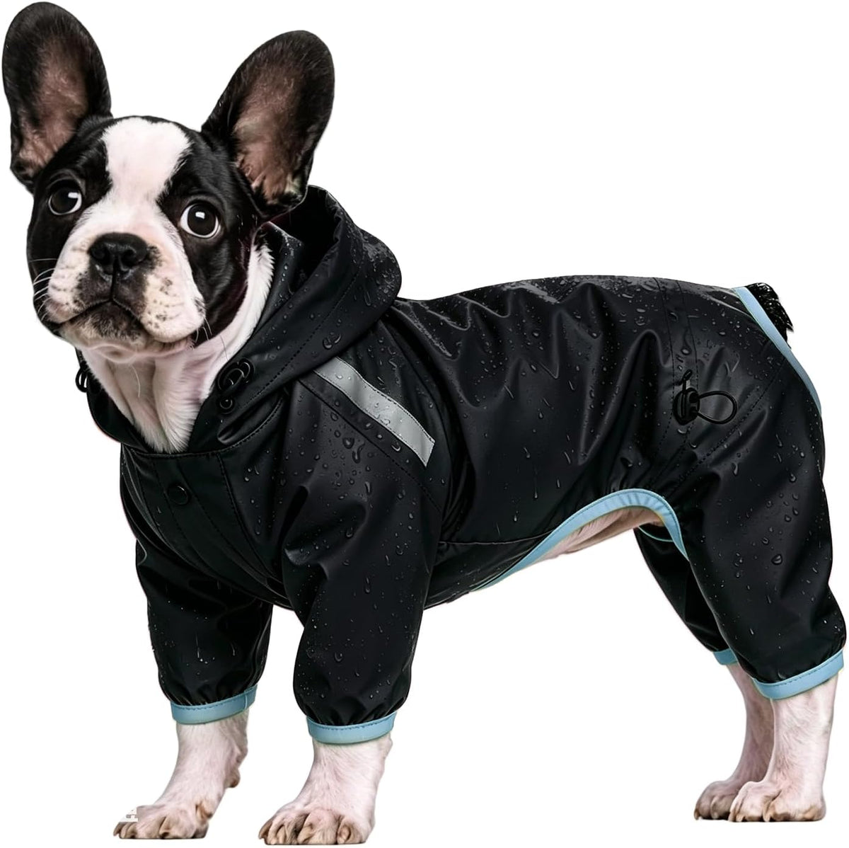 Full coverage urban pet rain protection suit back view layout