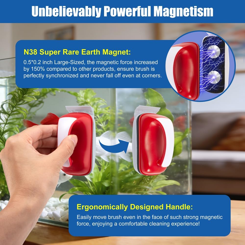 Aquarium magnetic cleaning tool demonstrating the detachable high strength plastic scraper blade.