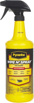 Tack Shack of Ocala Pyranha Wipe and Spray front view of the 32 ounce horse fly repellent bottle