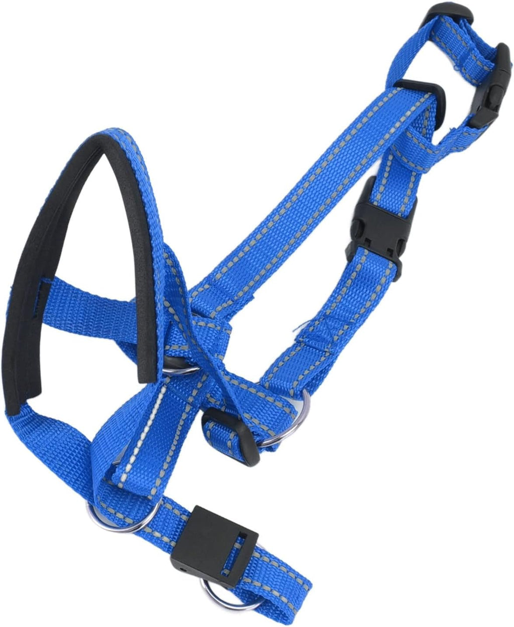 Blue nylon soft dog muzzle highlighting comfortable padded snout strap