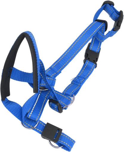 Blue nylon soft dog muzzle highlighting comfortable padded snout strap