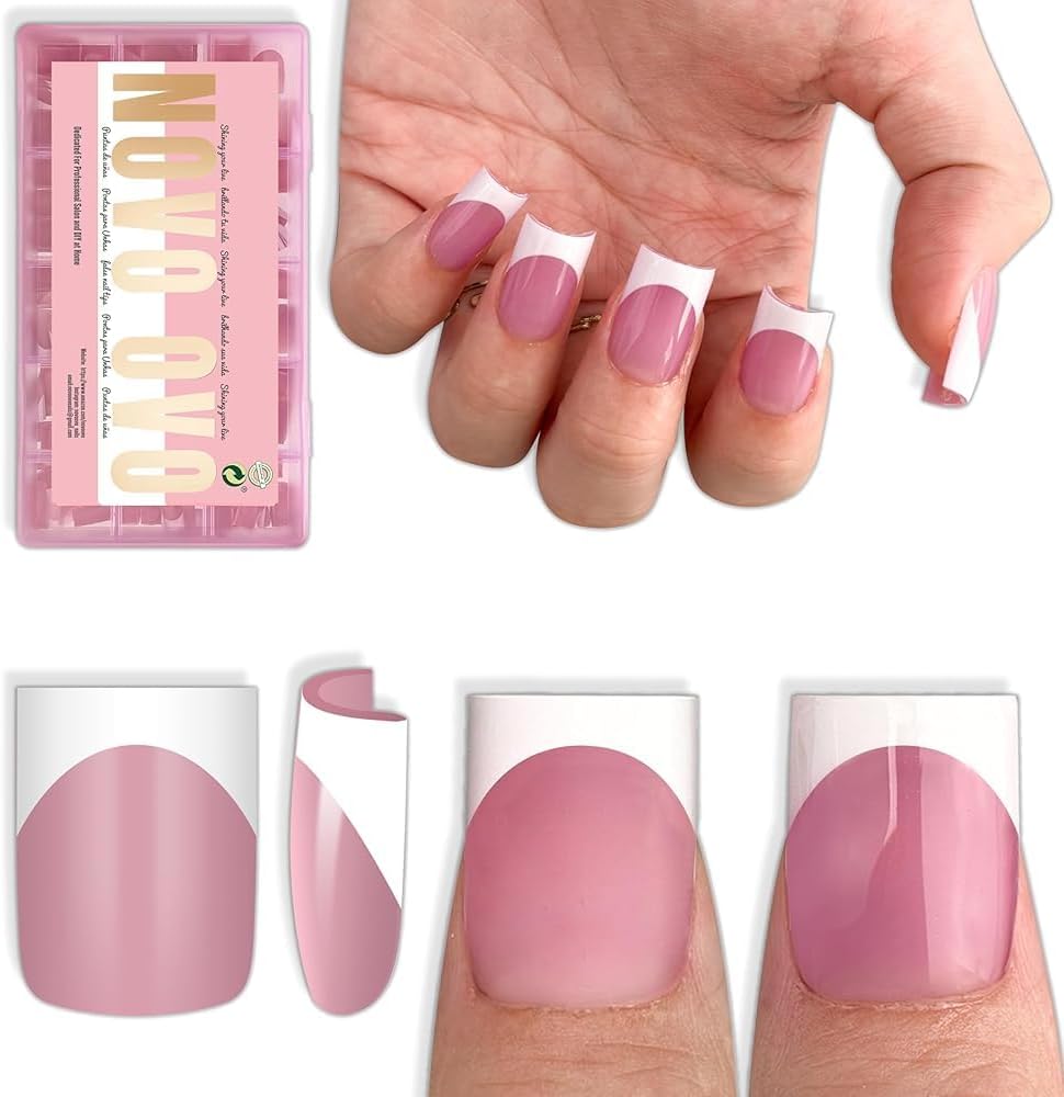 NOVO OVO White French Tip Nail Tips in short square shape for professional manicures