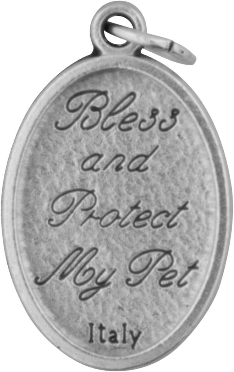 Venerare silver tone one inch pet charm reverse side displaying bless and protect my pet inscription