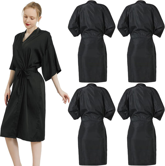 Wuweot 4 Pack Salon Client Gown Robes front view black waterproof cape