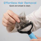 Blue large pet grooming comb showcasing ergonomic non slip handle design